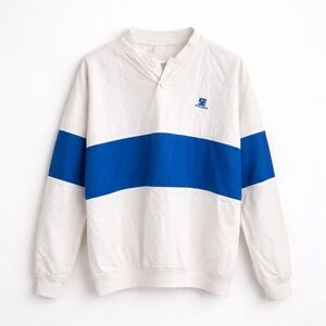 Vintage 90s Blue & White Colorblock Henley Pullover Sweatshirt | Unisex